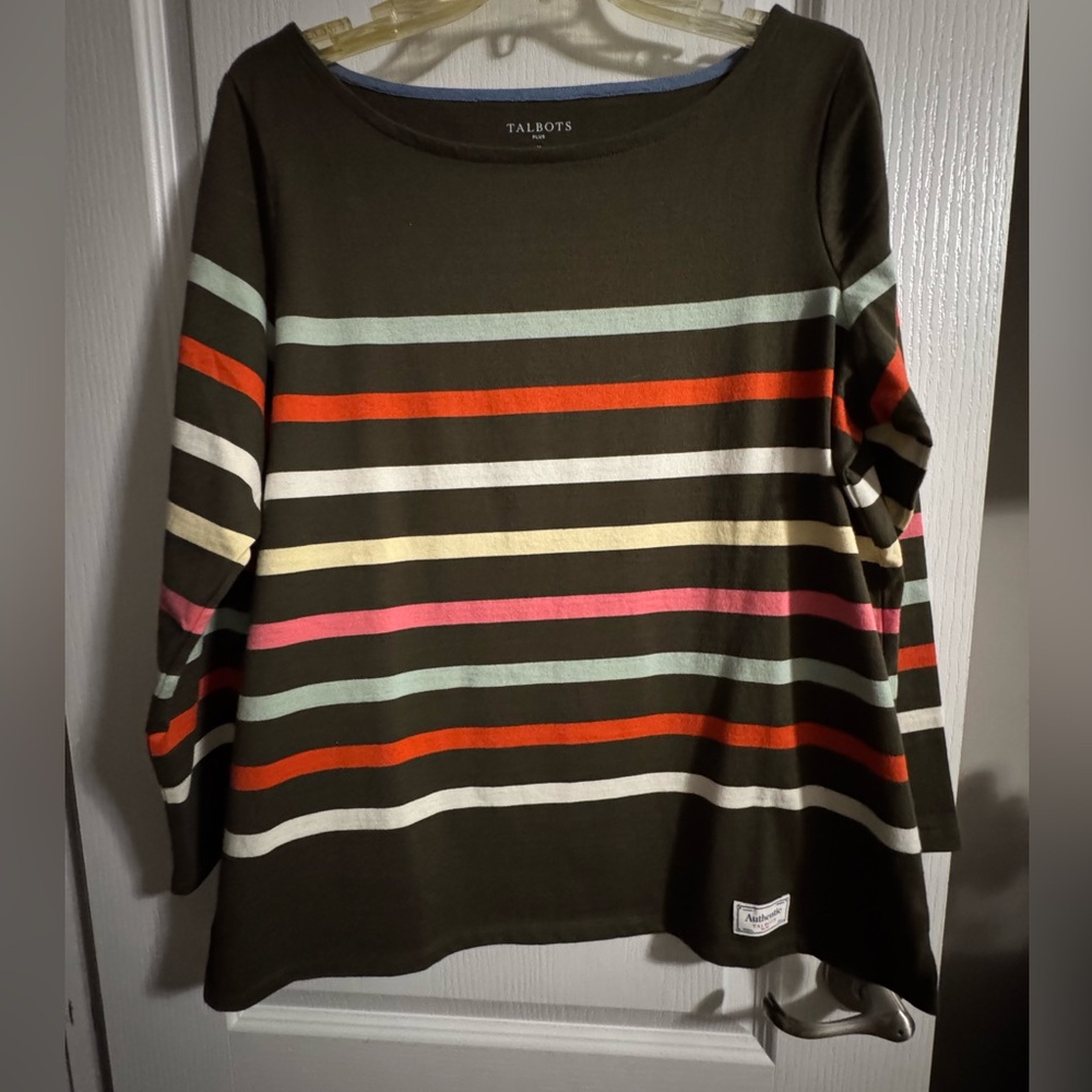 Talbots Women's Striped long sleeve.  Olive Multicolor